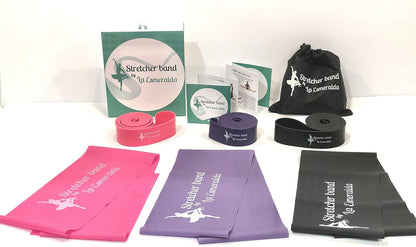 Professional Stretch Bands Set of 2 for Ballet, Dance, and Gymnastics - Resistance Bands to Enhance Flexibility, Splits, and Strength. Includes 3 Colors, Gift Box, Instruction Booklet, and Carry Bag.