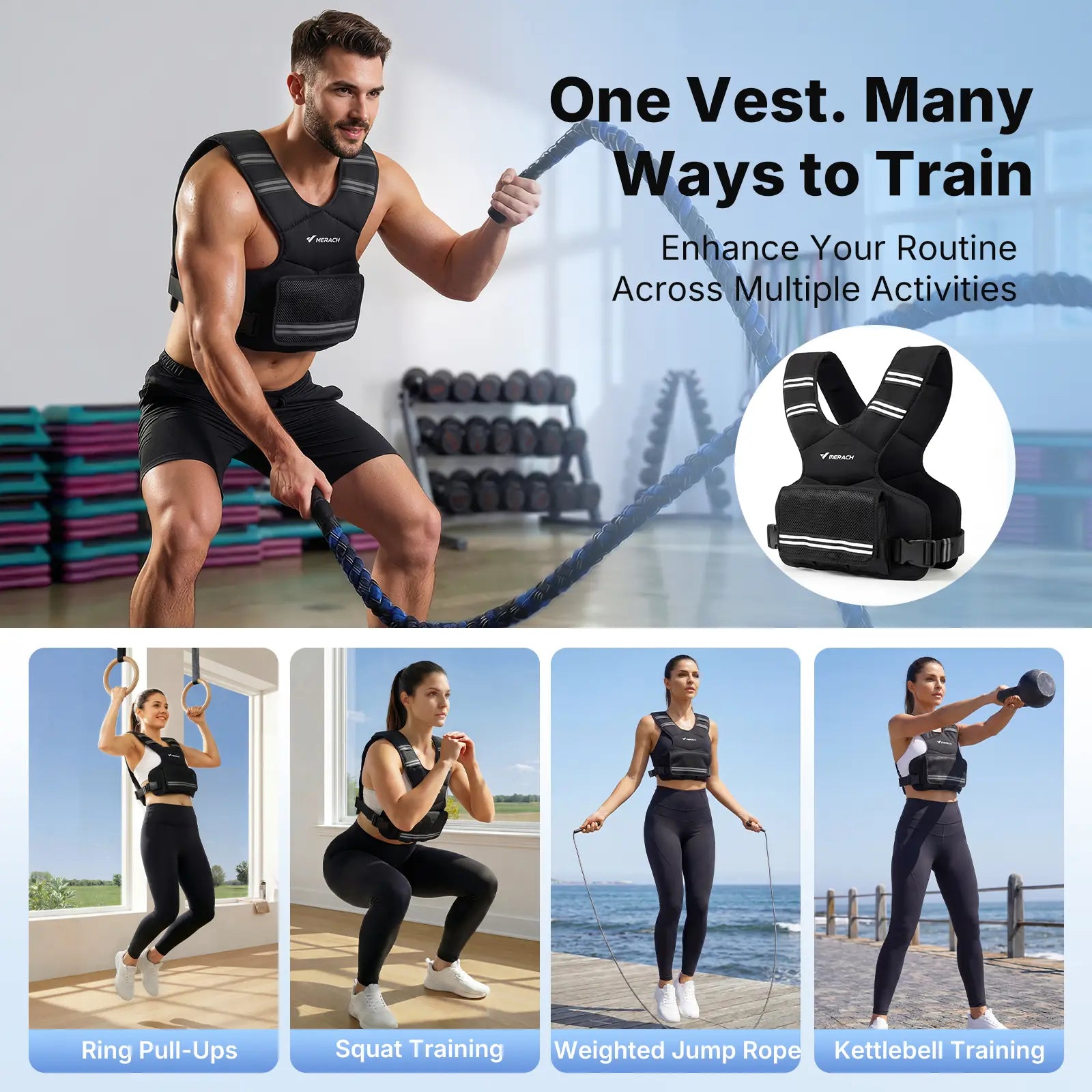 Merach Adjustable Weighted Vest 4–10 Lbs with Removable Weight Packs, Lightweight Training Vest with Secure Fit for Walking, Running, Strength Training & Home Workouts Summervibes