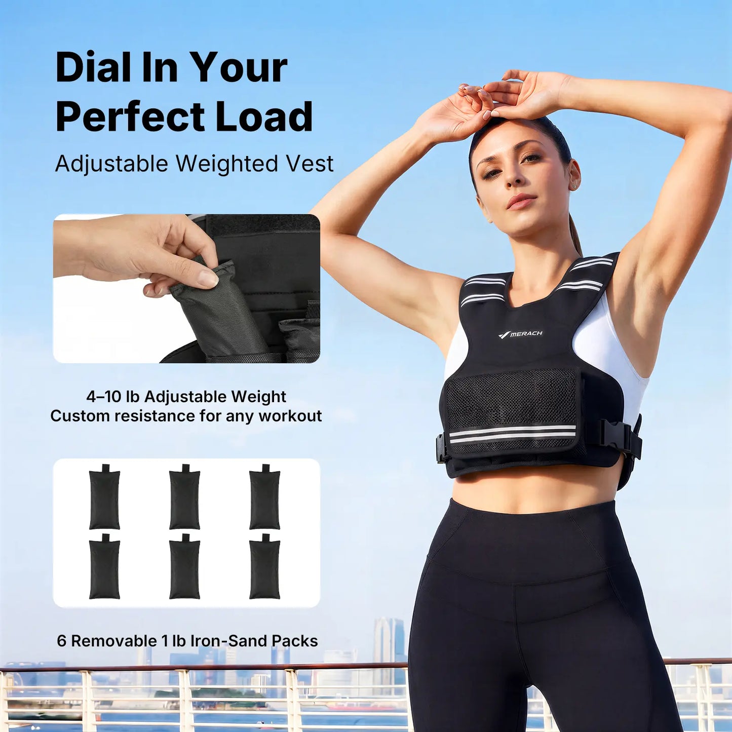 Merach Adjustable Weighted Vest 4–10 Lbs with Removable Weight Packs, Lightweight Training Vest with Secure Fit for Walking, Running, Strength Training & Home Workouts Summervibes