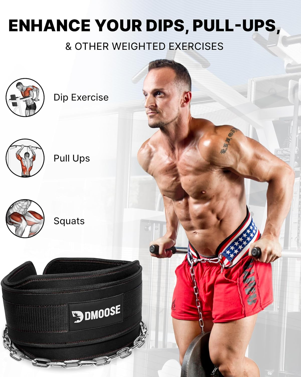 Professional Dip Belt for Weightlifting and Strength Training - 36" Heavy-Duty Steel Chain with Comfortable Neoprene Padding, Supports Up to 350 lbs
