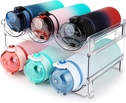 Water Bottle Storage Organizer Set - 2 Pack Stackable Cabinet Racks