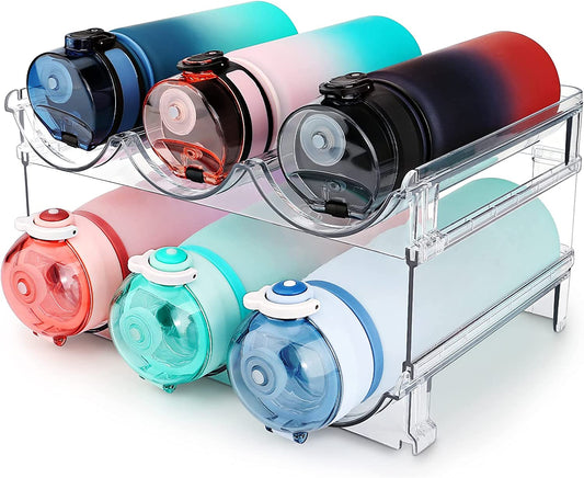 Water Bottle Storage Organizer Set - 2 Pack Stackable Cabinet Racks