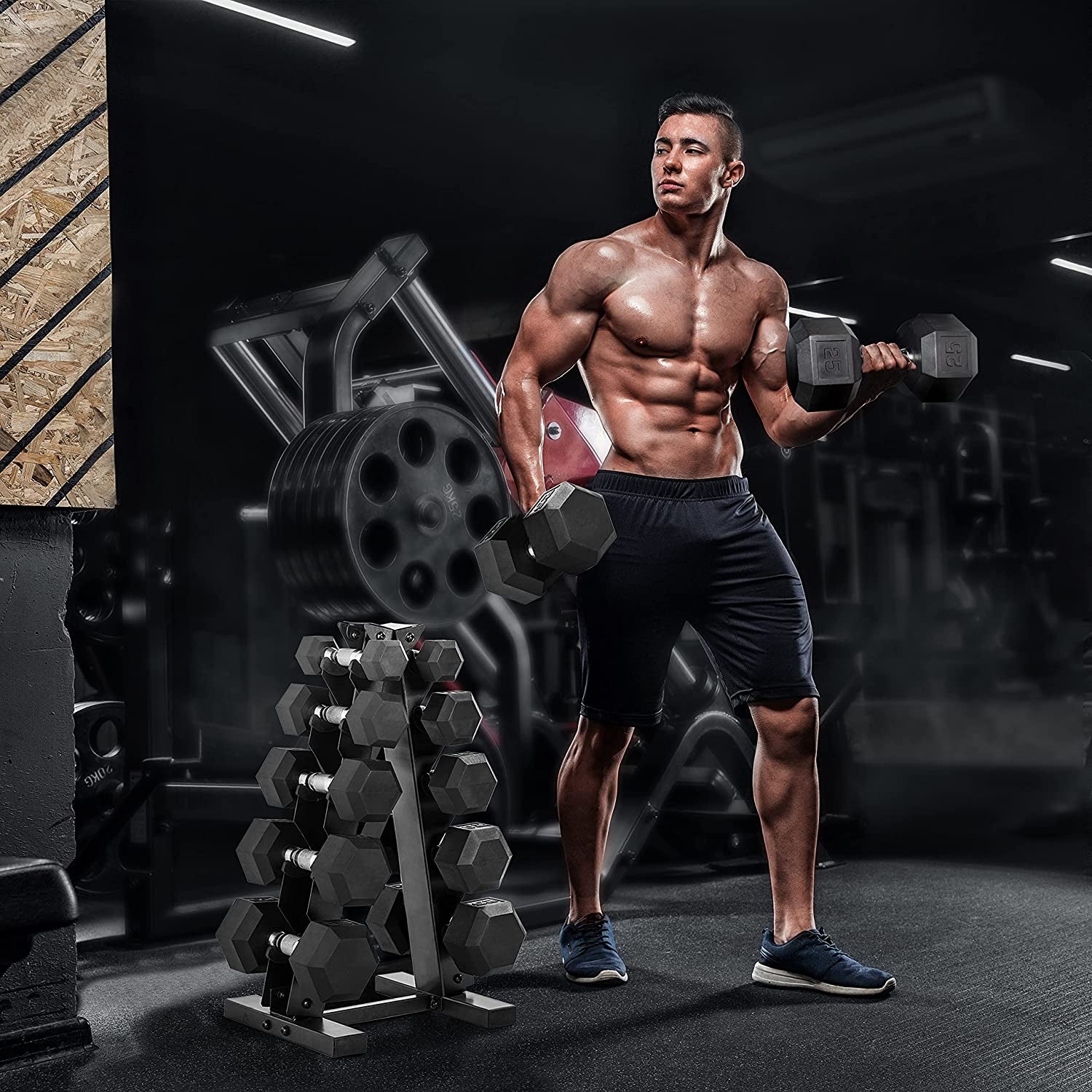 Rubber Coated Hex Dumbbell Set (5-25 lbs) with Storage Rack - Non-Slip Design for Muscle Toning, Strength Training, and Weight Loss - Available in Various Options