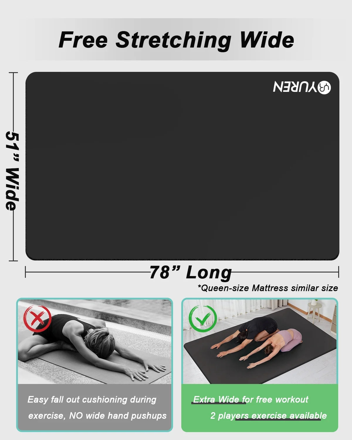 Premium Extra-Large NBR Yoga Mat - 78" x 51" x 10mm Thick for Home Gym and Stretching Workouts