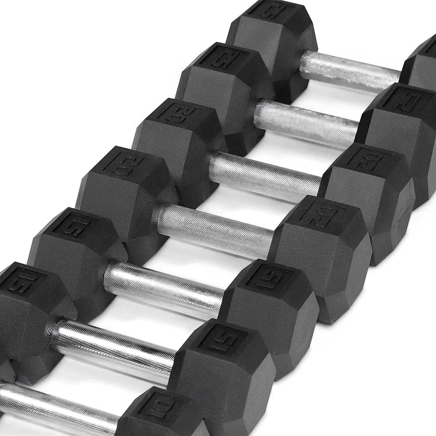 Rubber Coated Hex Dumbbell Set (5-25 lbs) with Storage Rack - Non-Slip Design for Muscle Toning, Strength Training, and Weight Loss - Available in Various Options