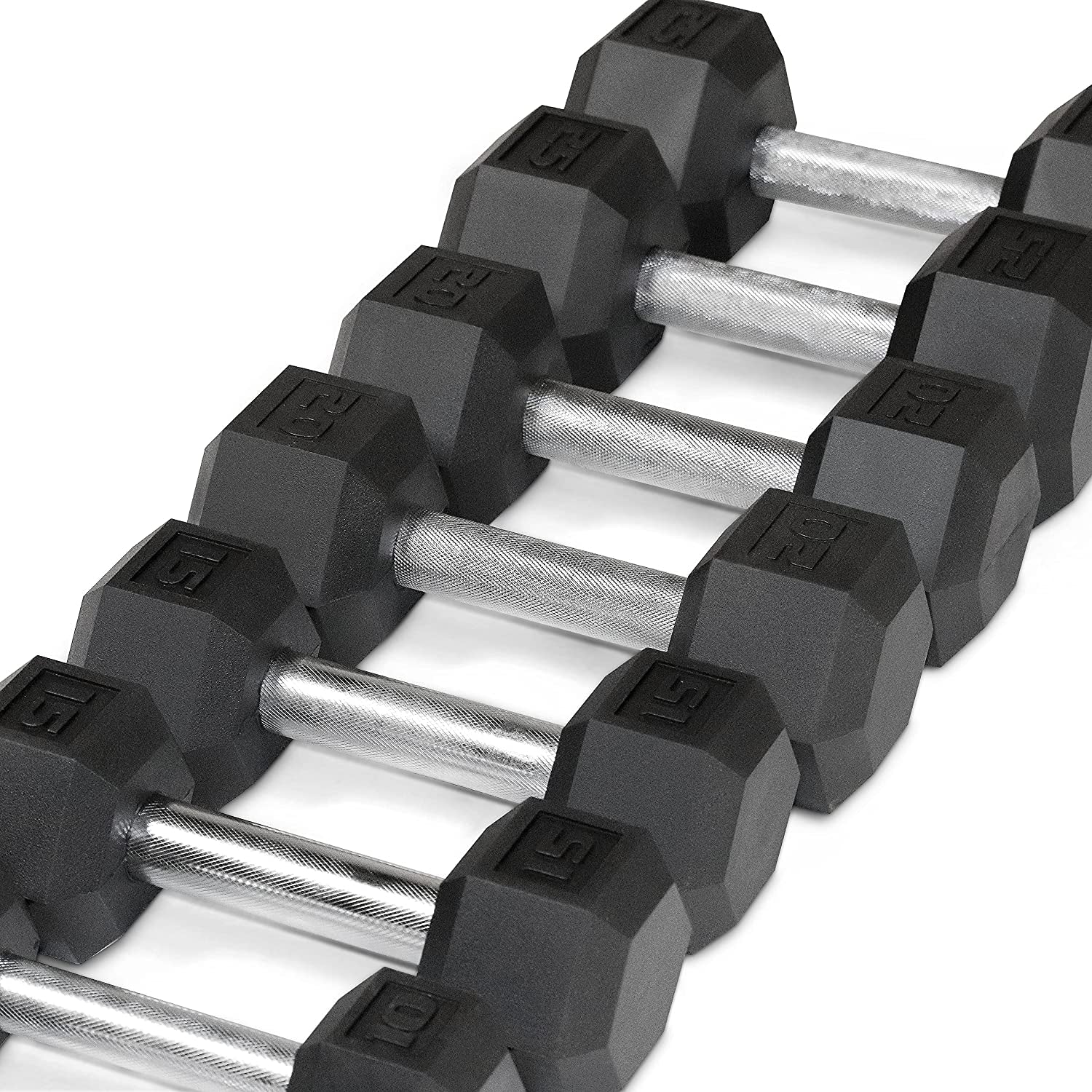 Rubber Coated Hex Dumbbell Set (5-25 lbs) with Storage Rack - Non-Slip Design for Muscle Toning, Strength Training, and Weight Loss - Available in Various Options