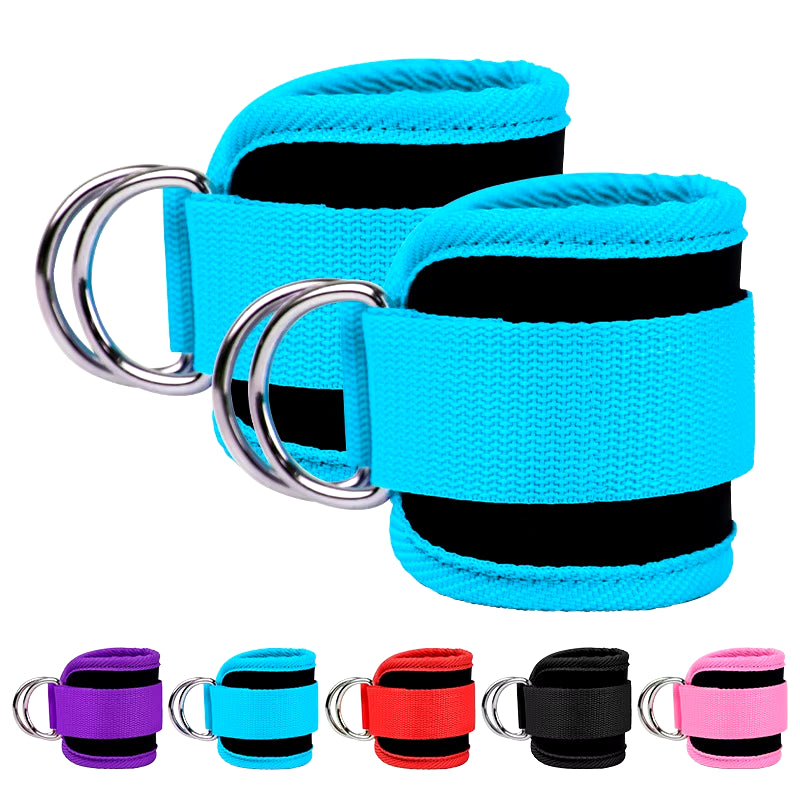 Adjustable D-Ring Ankle Straps for Gym Fitness - Leg Strength Training Cuffs with Buckle Support