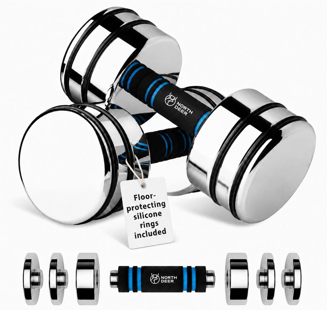 Adjustable Ultracompact Chrome Dumbbells with Foam Handles for Home Gym - Available in 5Lb, 10Lb, 15Lb, 20Lb, 30Lb, and 50Lb