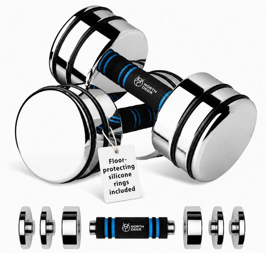 Adjustable Ultracompact Chrome Dumbbells with Foam Handles for Home Gym - Available in 5Lb, 10Lb, 15Lb, 20Lb, 30Lb, and 50Lb