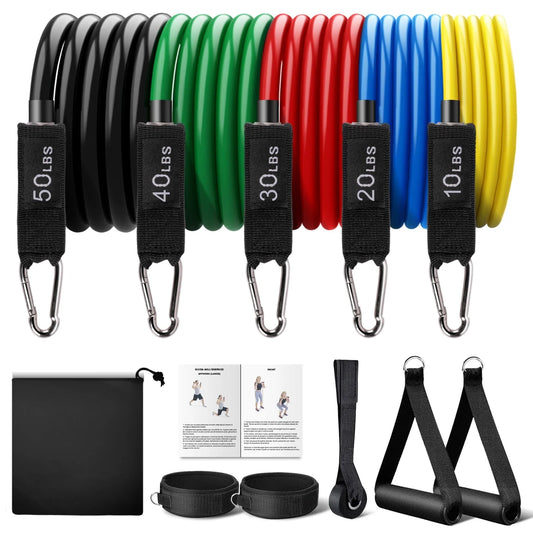 Professional Resistance Bands for Strength Training - 150Lb Capacity, Indoor/Outdoor Use with Door Anchor and Handles, Ideal for Yoga and Home Gym Workouts for Men and Women
