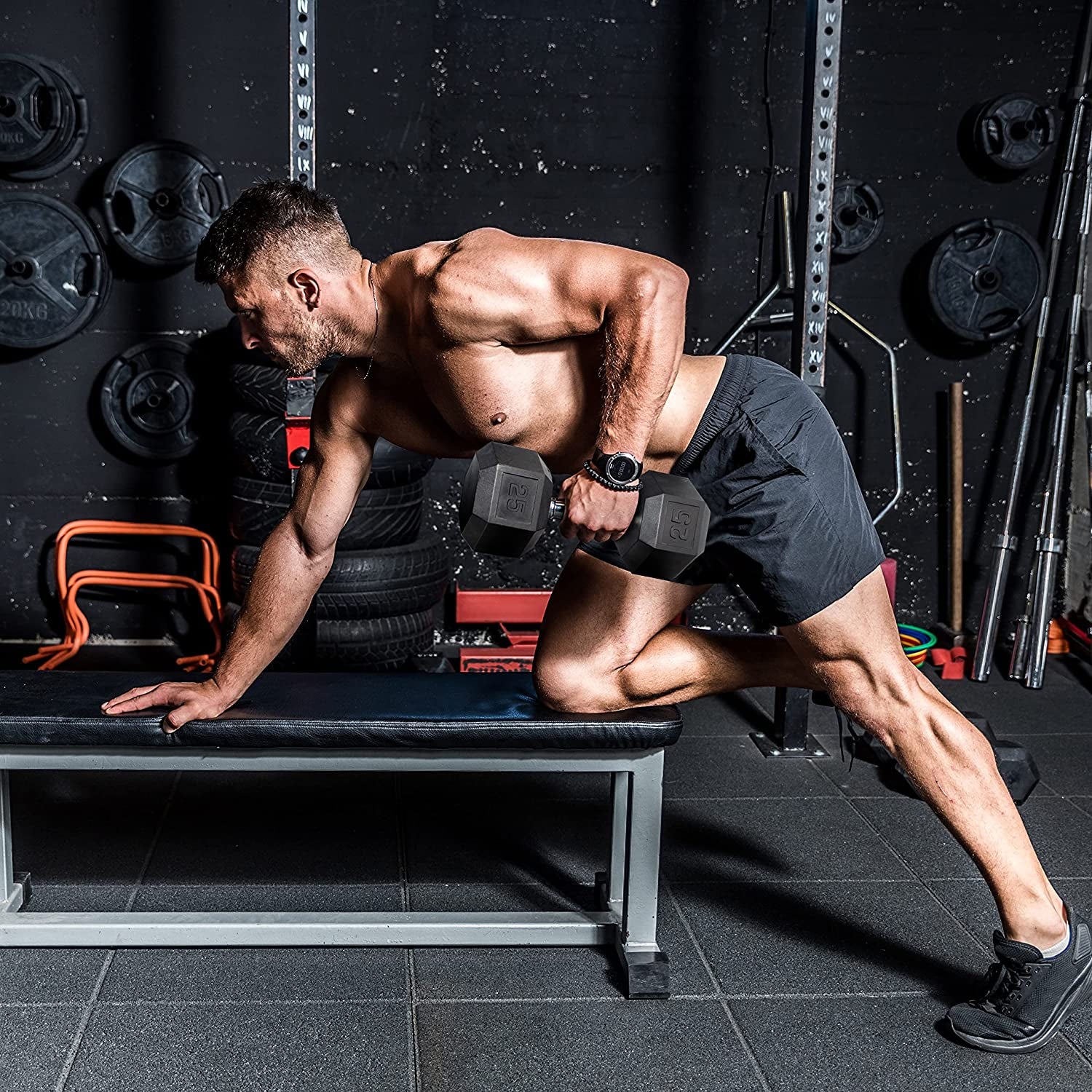 Rubber Coated Hex Dumbbell Set (5-25 lbs) with Storage Rack - Non-Slip Design for Muscle Toning, Strength Training, and Weight Loss - Available in Various Options