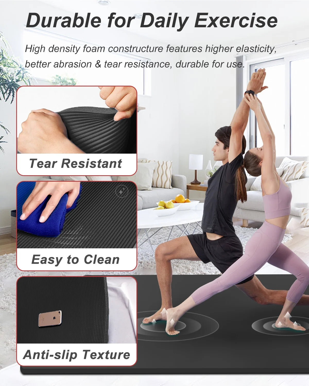 Premium Extra-Large NBR Yoga Mat - 78" x 51" x 10mm Thick for Home Gym and Stretching Workouts