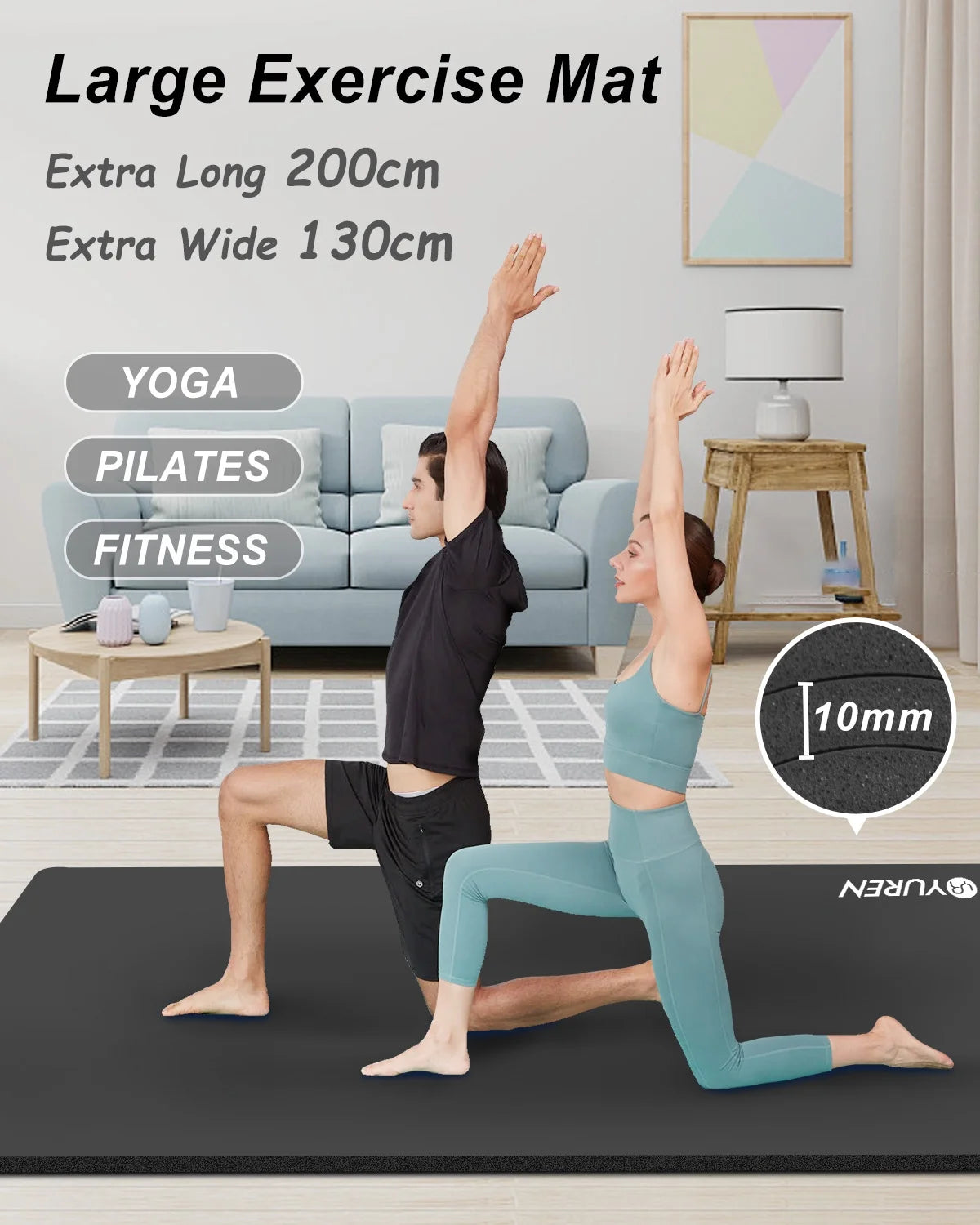 Premium Extra-Large NBR Yoga Mat - 78" x 51" x 10mm Thick for Home Gym and Stretching Workouts