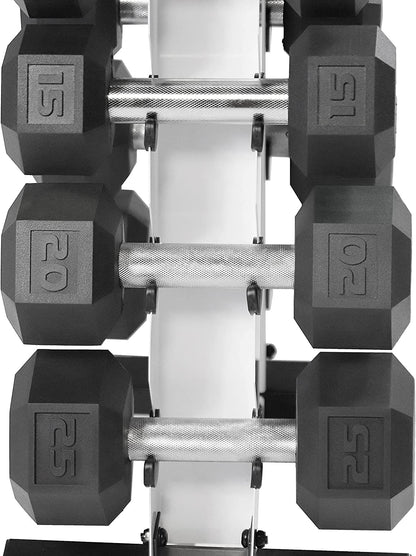 Rubber Coated Hex Dumbbell Set (5-25 lbs) with Storage Rack - Non-Slip Design for Muscle Toning, Strength Training, and Weight Loss - Available in Various Options