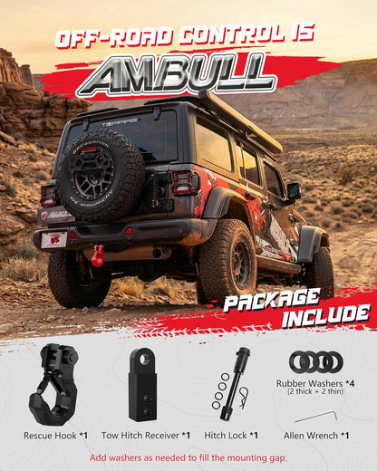 Tow Hook with 2-Inch Hitch Receiver and 10 Ton (22,046 Lbs) Working Load Limit - Quick Connect Off-Road Recovery Hook with Safety Latch and Hitch Lock for 4X4 Trucks and SUVs, Black