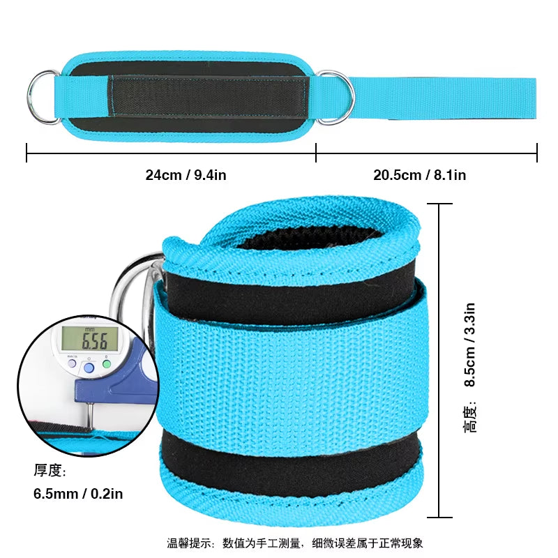 Adjustable D-Ring Ankle Straps for Gym Fitness - Leg Strength Training Cuffs with Buckle Support