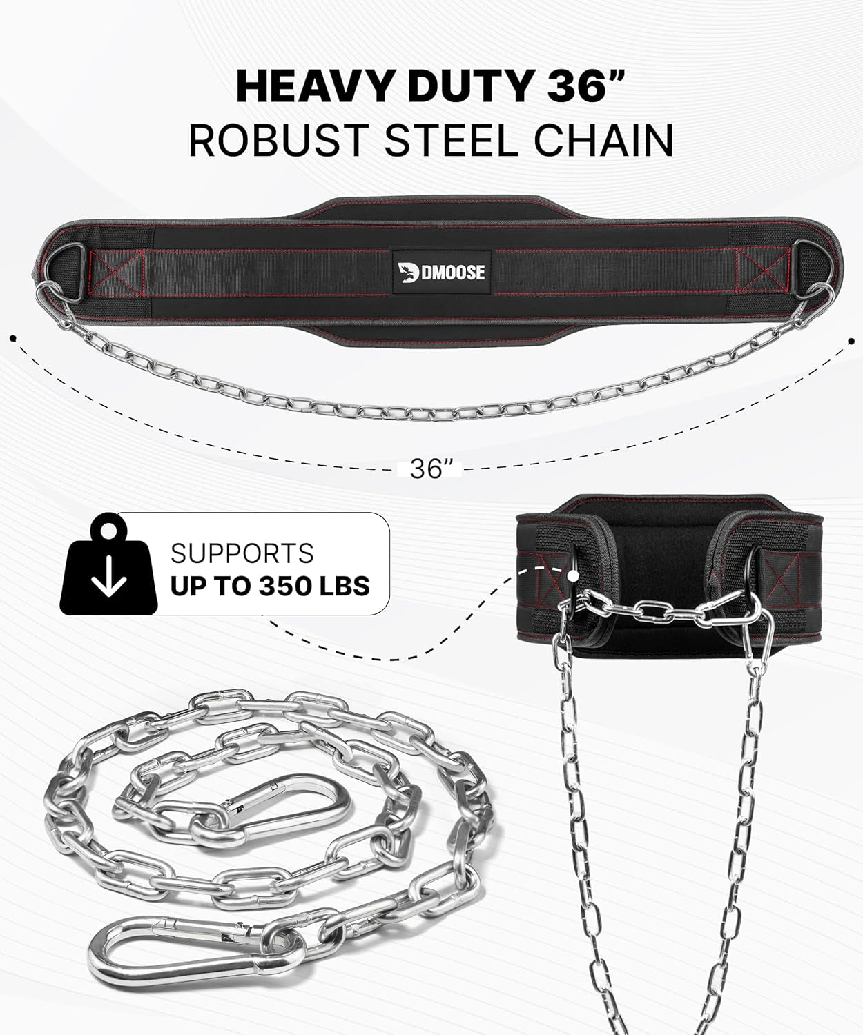 Professional Dip Belt for Weightlifting and Strength Training - 36" Heavy-Duty Steel Chain with Comfortable Neoprene Padding, Supports Up to 350 lbs