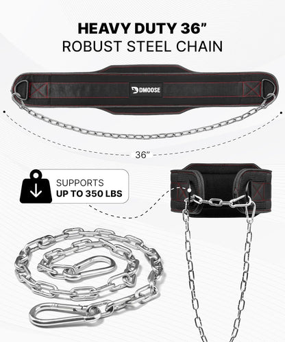 Professional Dip Belt for Weightlifting and Strength Training - 36" Heavy-Duty Steel Chain with Comfortable Neoprene Padding, Supports Up to 350 lbs